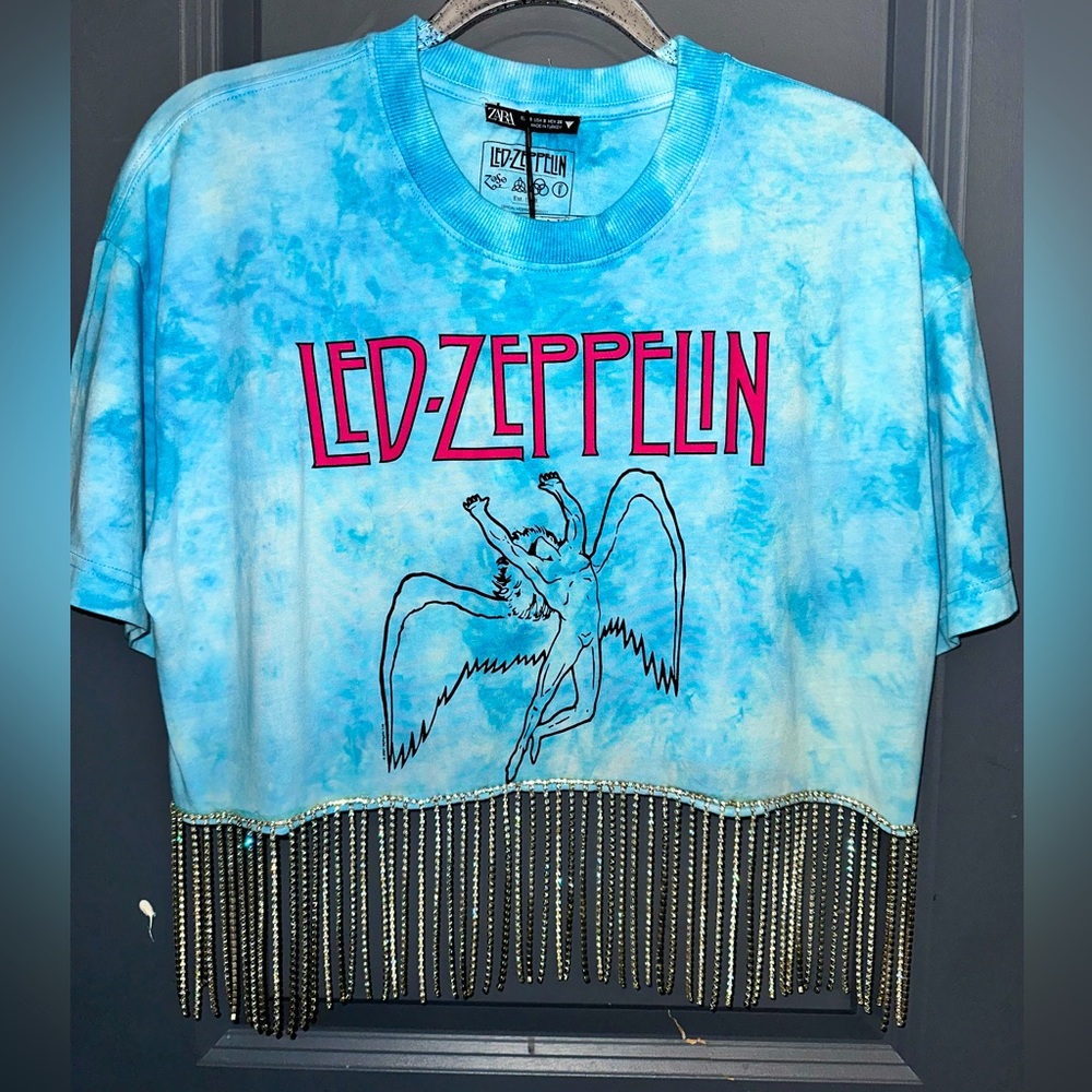 Custom Made Led Zeppelin Rhinestone Cropped Tee